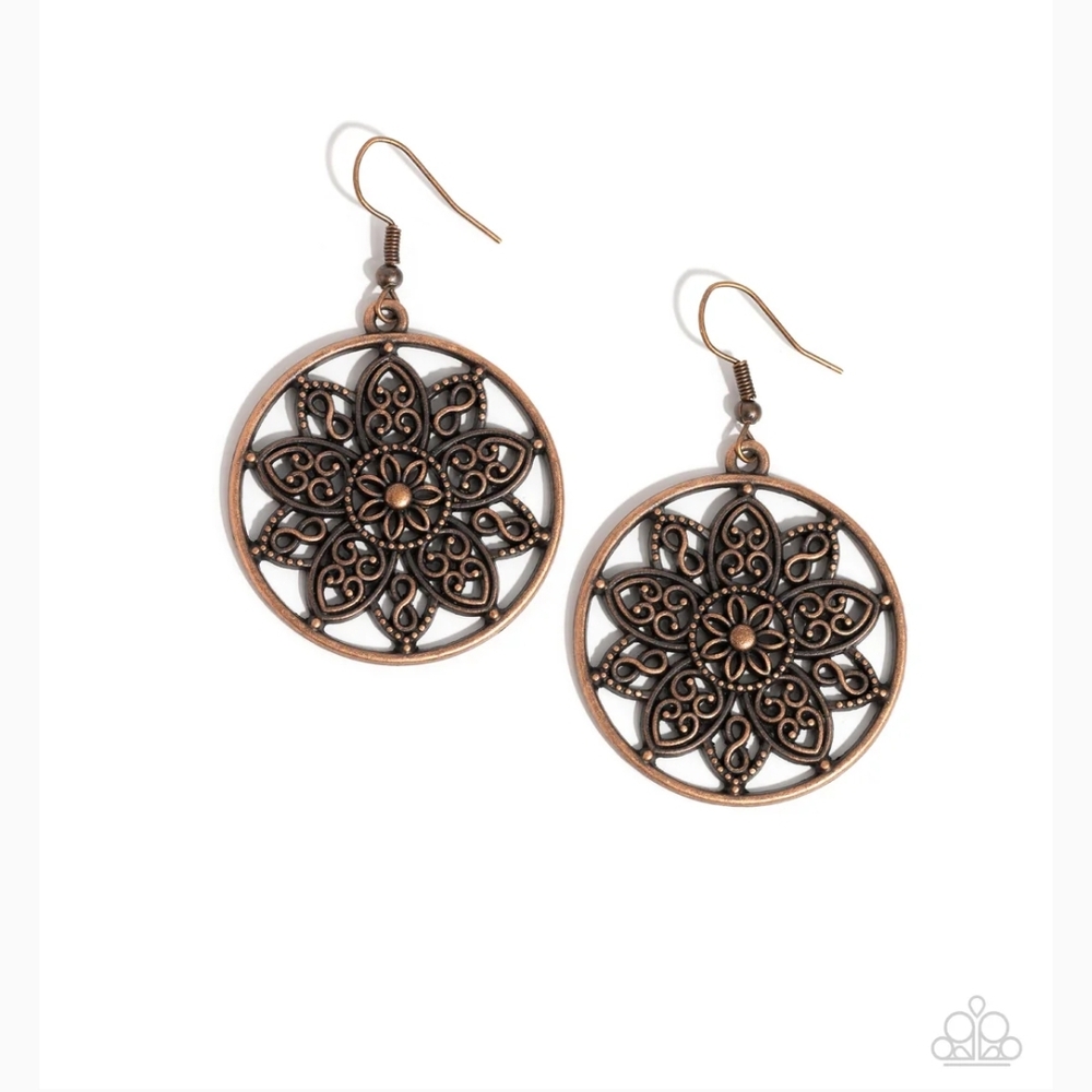 Elegant Floral Bronze Earrings Garden Allure Copper Circle Fashion Jewelry